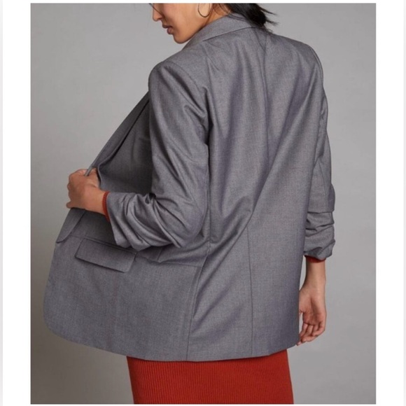Mare Mare x Anthropologie Gray Cinch-Sleeve Open Front Boyfriend Blazer Size XS - Picture 3 of 14